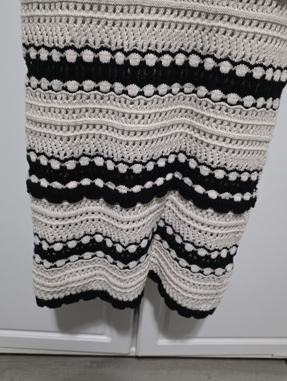 Sincerely Jules Black Cream Stripe Boho Crochet Chunky Knit Pull On Maxi Skirt - Picture 4 of 16